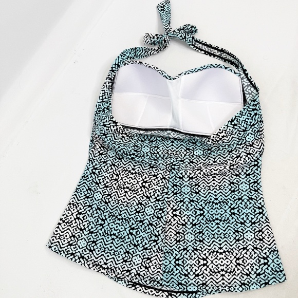 Assets By Spanx Teal Tankini Halter Top Size XL Beach Pool Summer Geometric - Picture 4 of 6